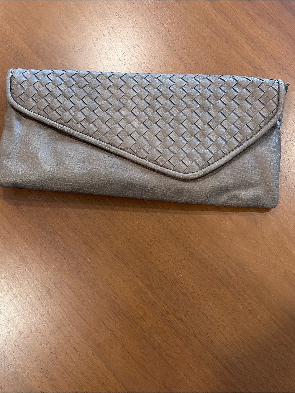 Urban Expressions Woven Flap Leather Clutch in Taupe